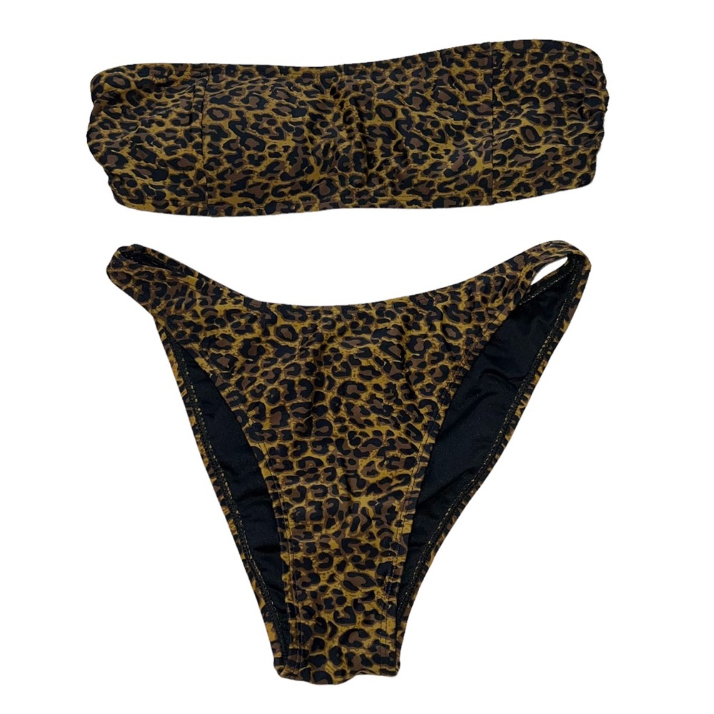 🤑 5/$25 Kendall & Kylie 2 Piece Strapless Black Brown Leopard Bikini Swimsuit